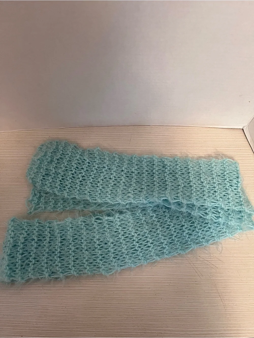 Vintage Hand Knitted Aqua Fluffy Scarf